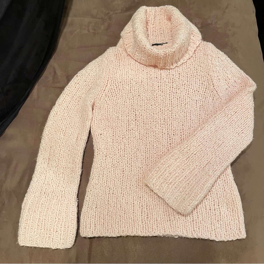 Express Handknit Beautiful Cozy Pink Chunky Knit Cowl Turtleneck Sweater